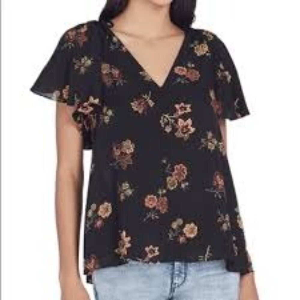 A.L.C. Women's Clara Floral Print V neck Silk Blouse Short Sleeve Size 2